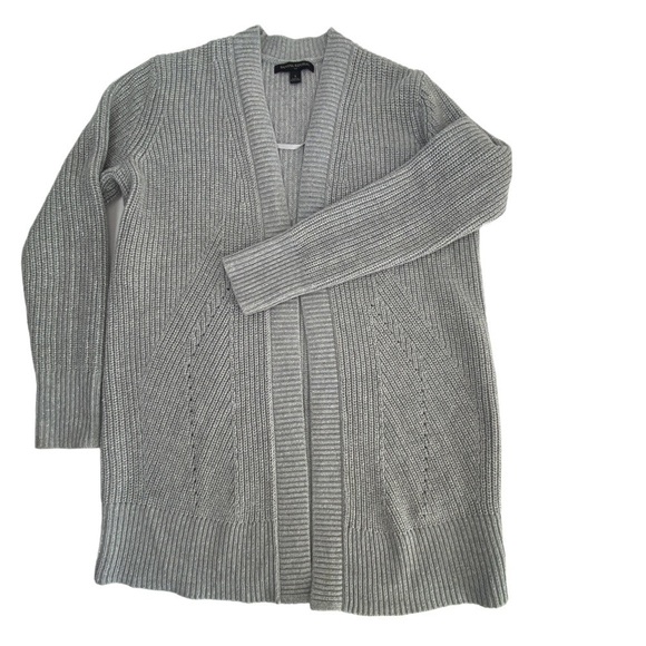 Banana Republic Cardigan Sz S Gray Open Front Oversized Silver Metallic Sparkles - Picture 4 of 11